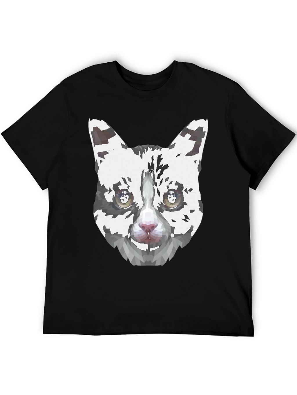Geometric Cat Face Graphic Print Mens Black T-Shirt