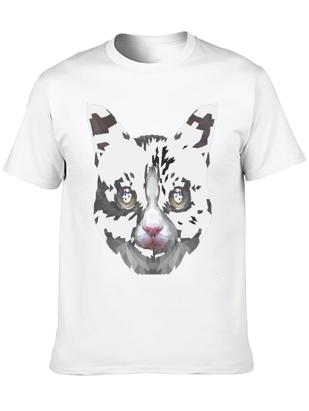 Geometric Cat Face Graphic Print Mens Black T-Shirt