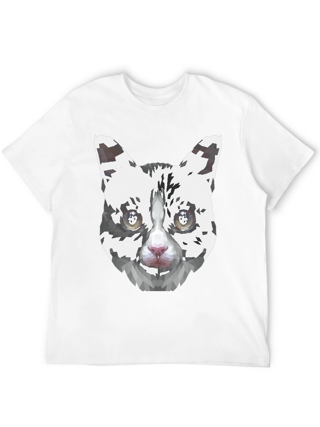 Geometric Cat Face Graphic Print Mens Black T-Shirt