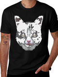 Geometric Cat Face Graphic Print Mens Black T-Shirt
