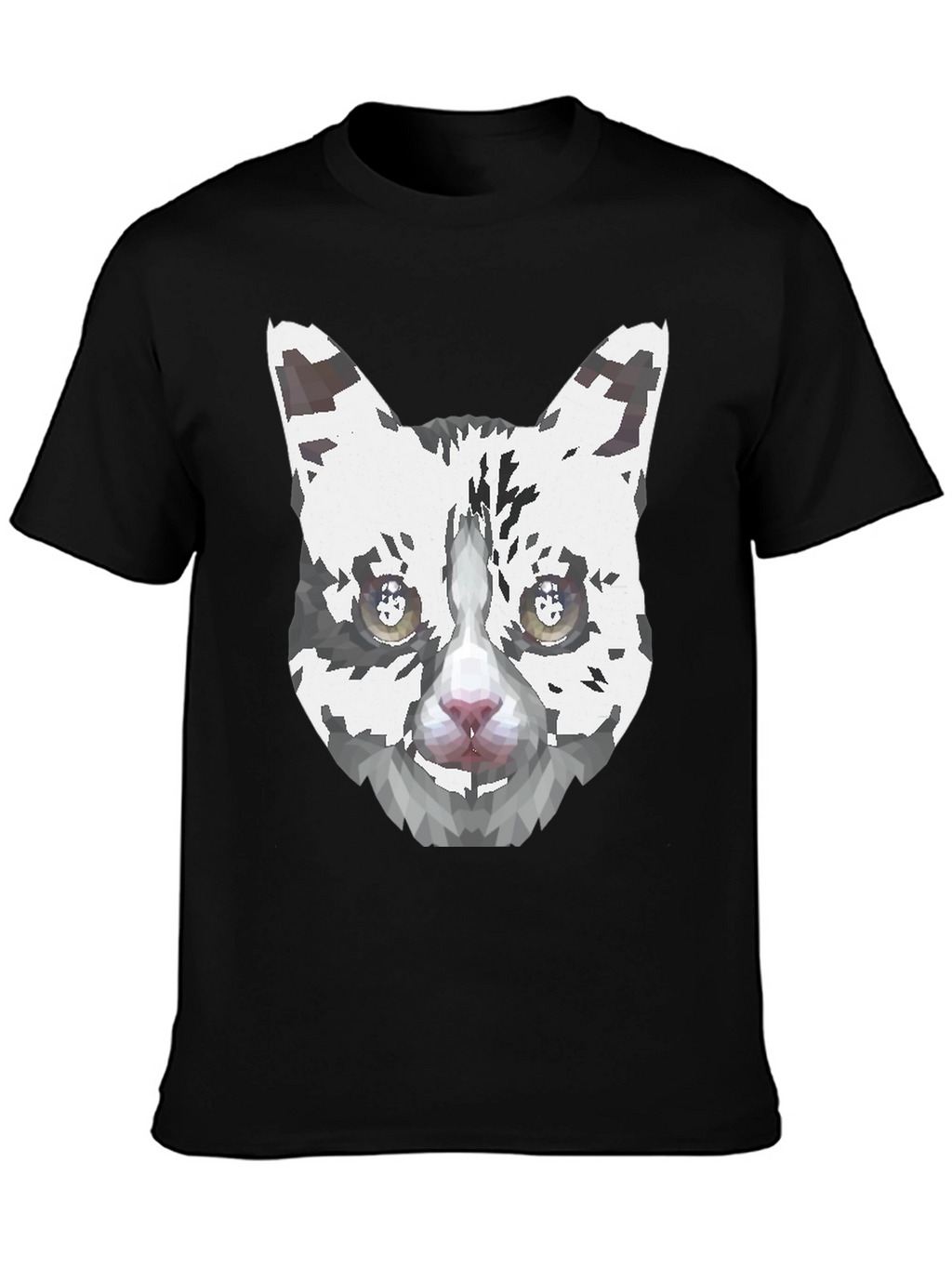Geometric Cat Face Graphic Print Mens Black T-Shirt