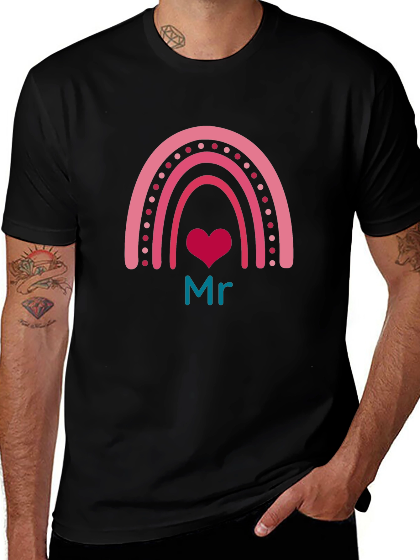 Mr Rainbow Heart Graphic Tee - Mens Black T-Shirt