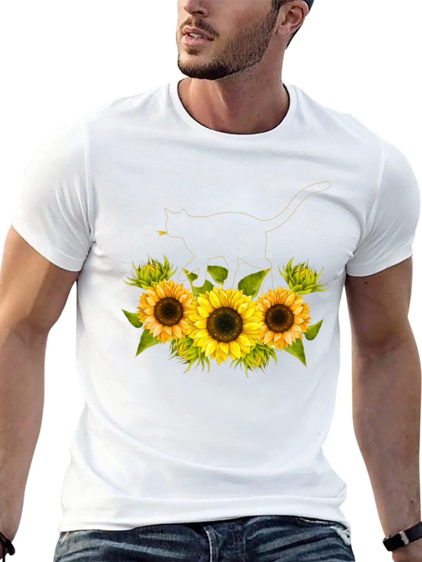 Sunflower Cat Black T-Shirt