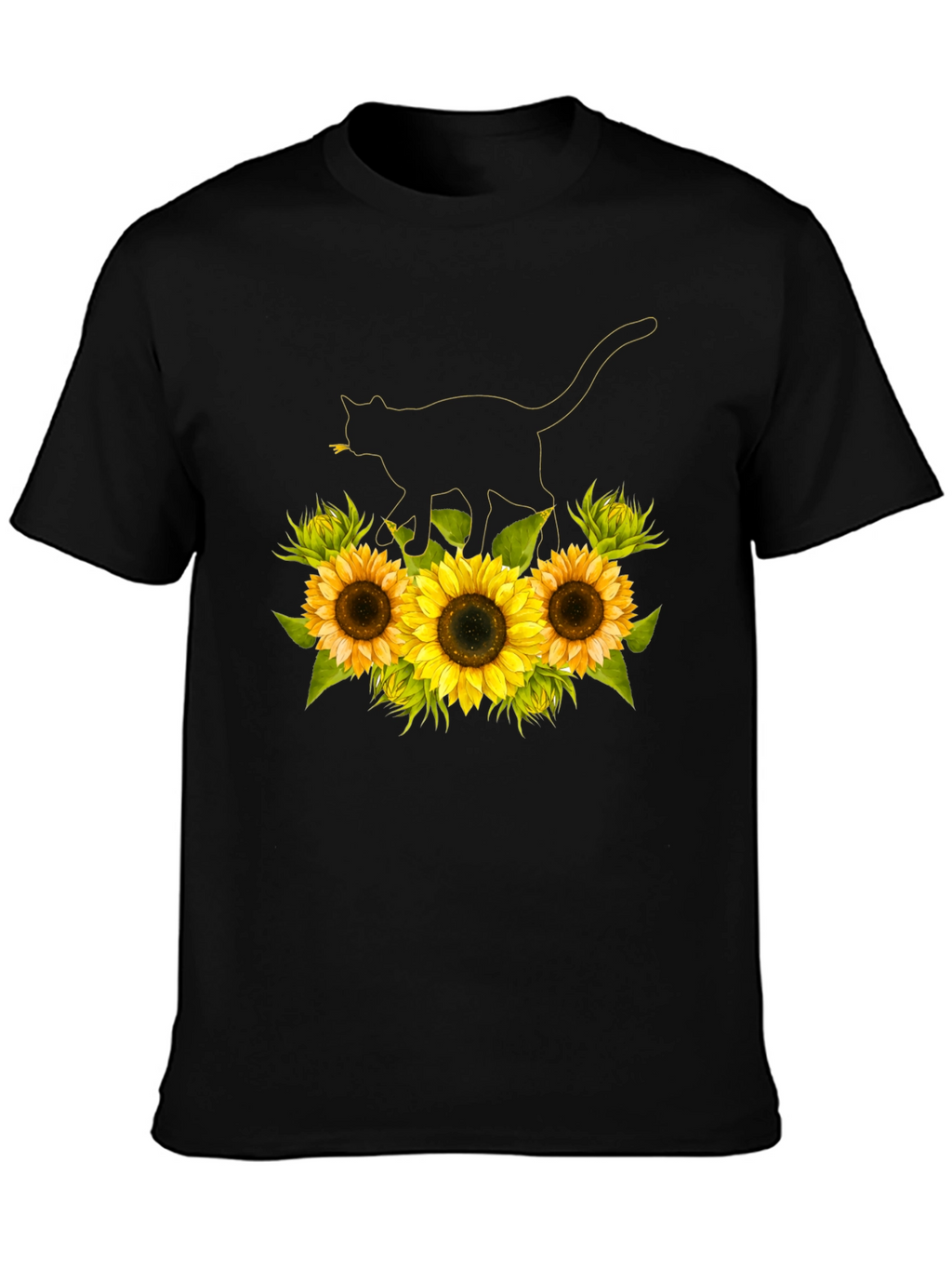 Sunflower Cat Black T-Shirt
