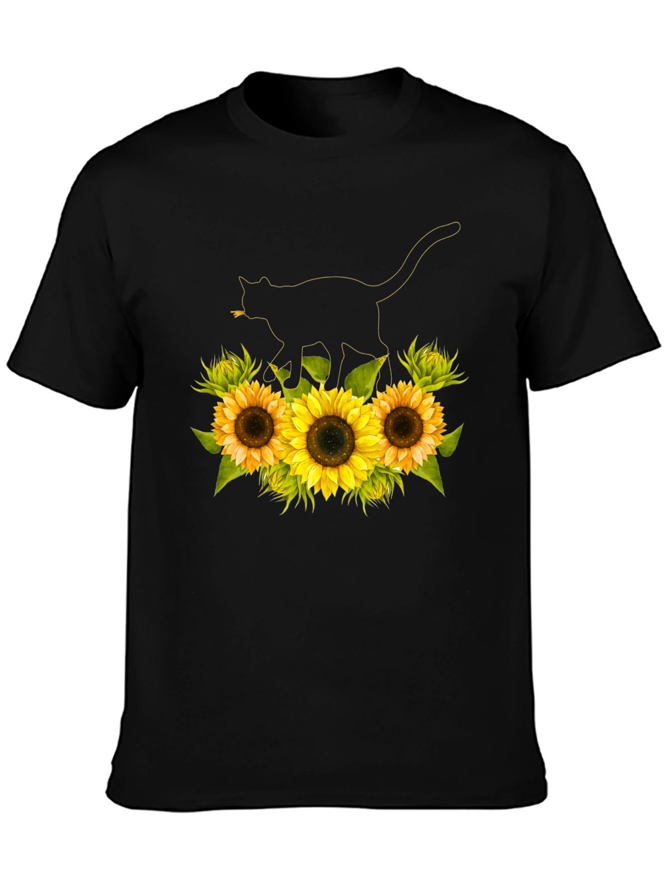 Sunflower Cat Black T-Shirt