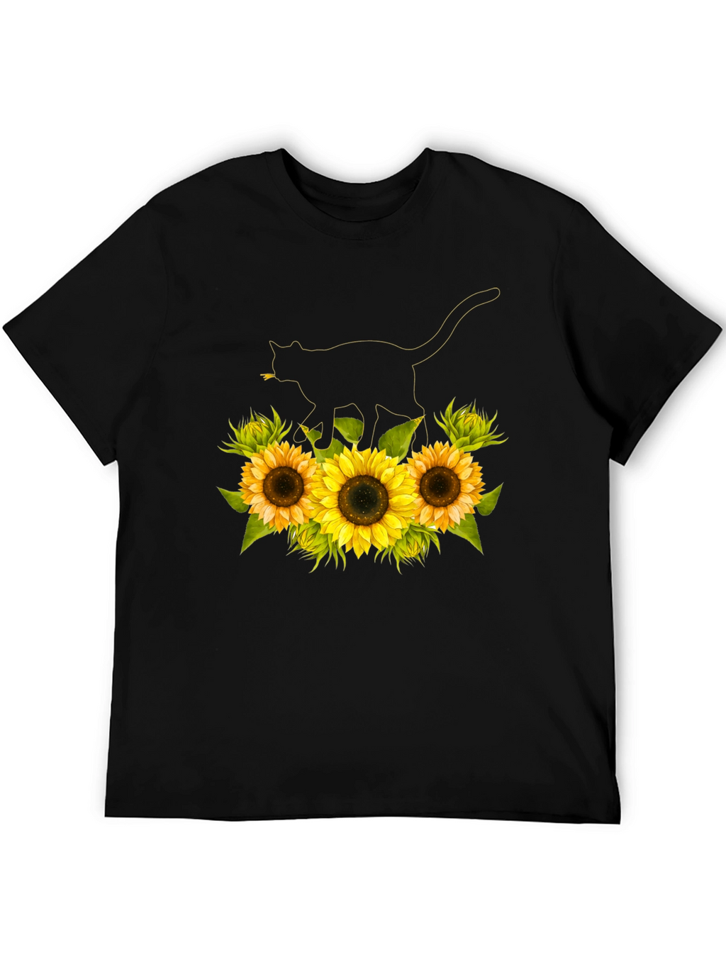 Sunflower Cat Black T-Shirt