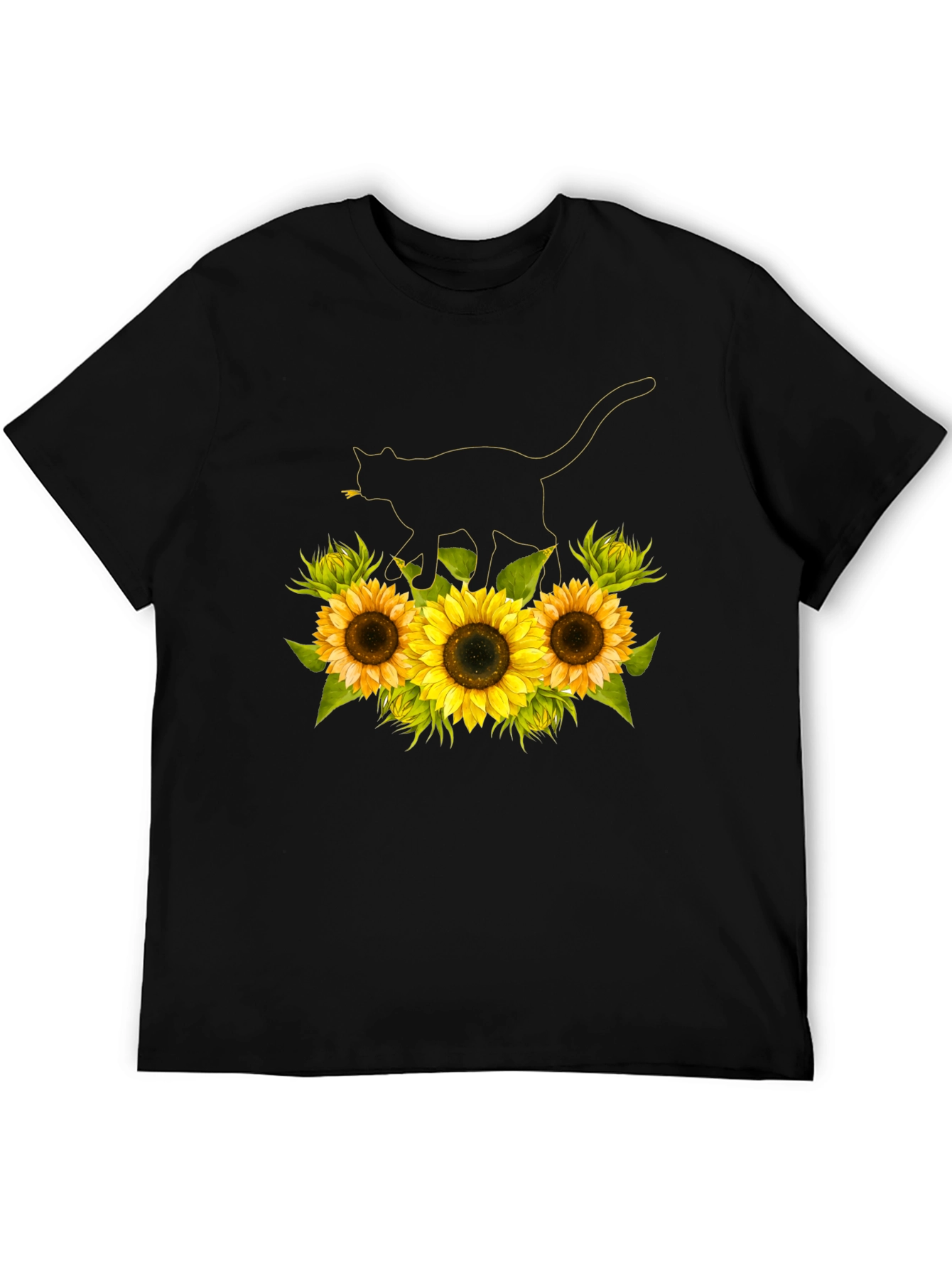 Sunflower Cat Black T-Shirt