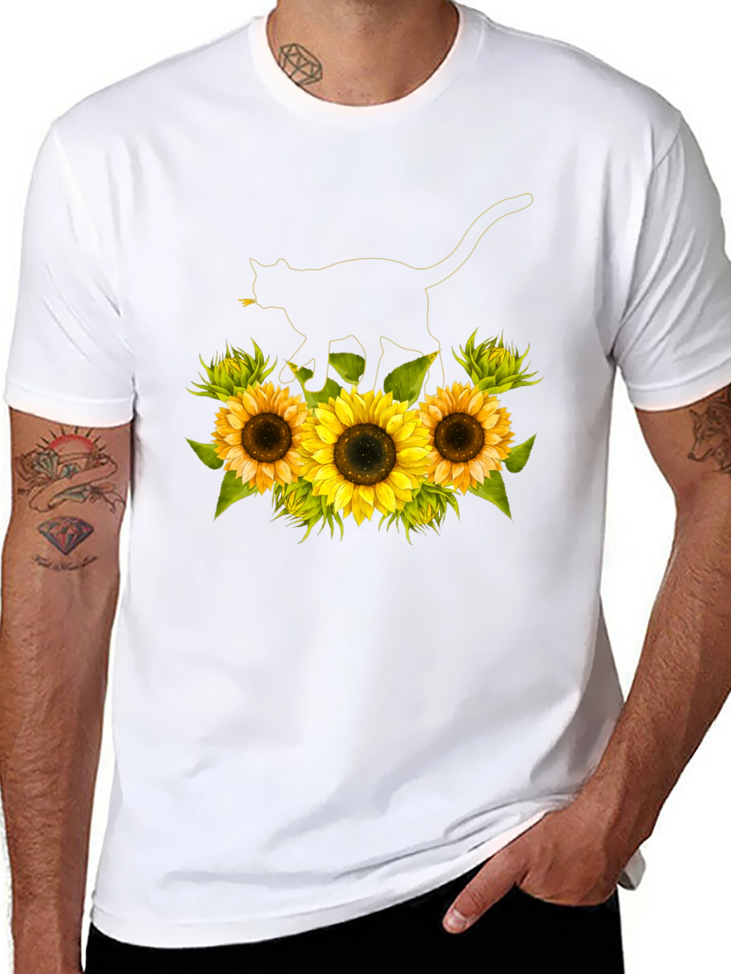 Sunflower Cat Black T-Shirt