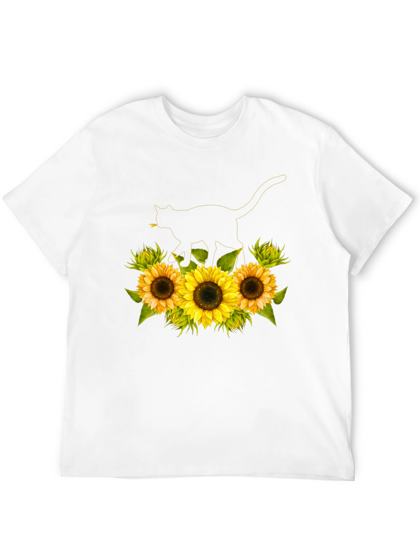 Sunflower Cat Black T-Shirt