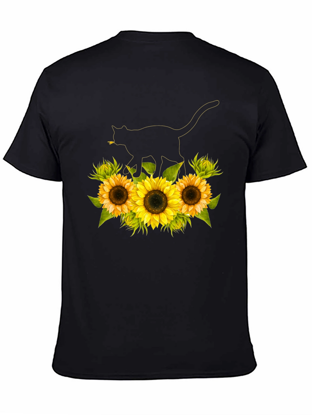 Sunflower Cat Black T-Shirt