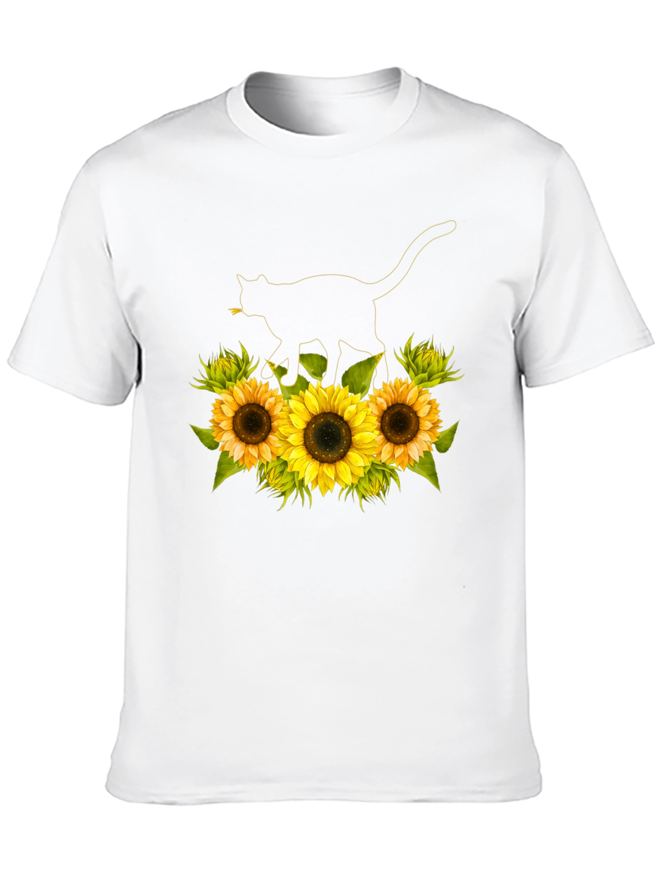 Sunflower Cat Black T-Shirt