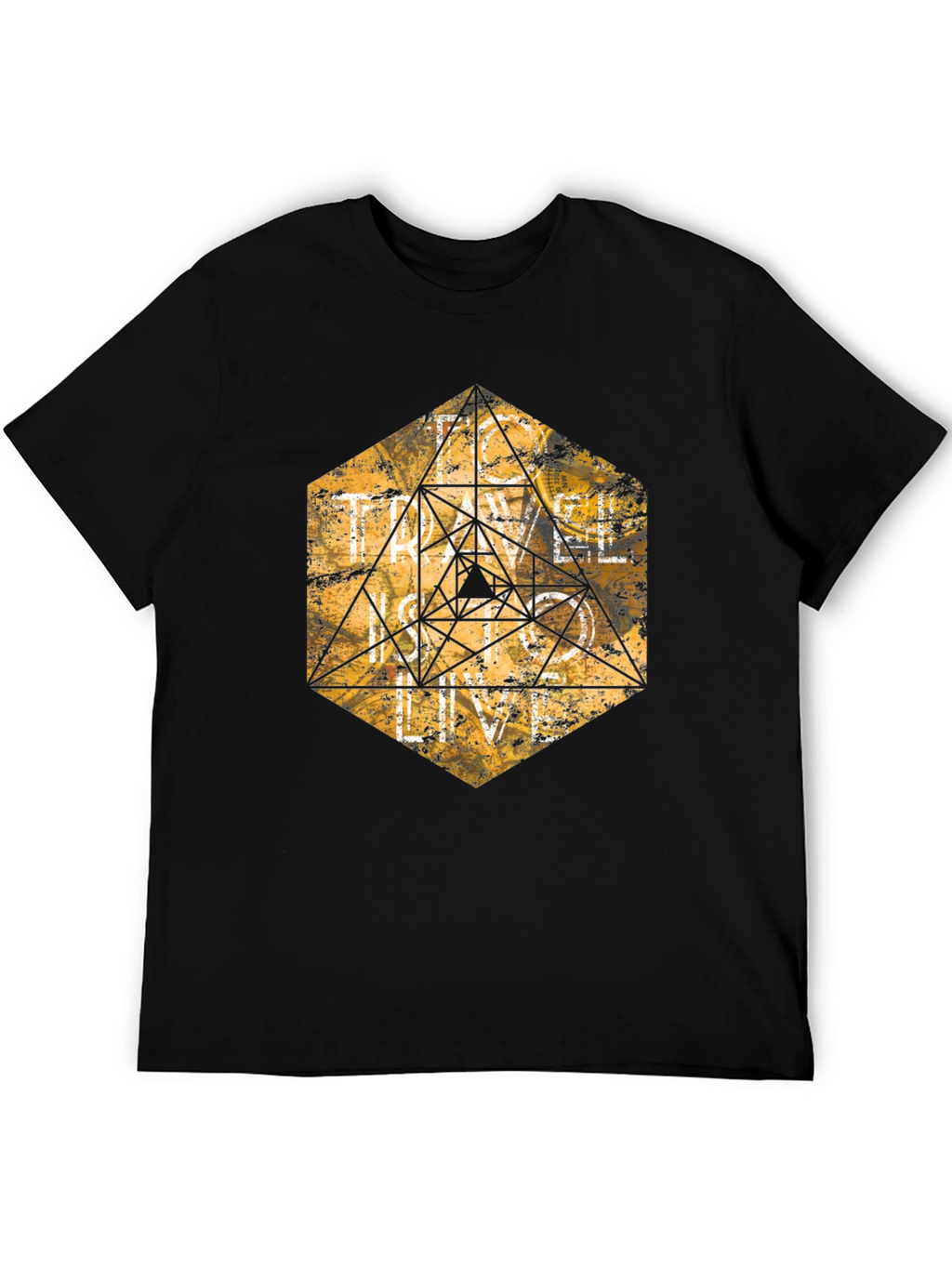 Geometric Graphic Tee - Black Cotton T-Shirt