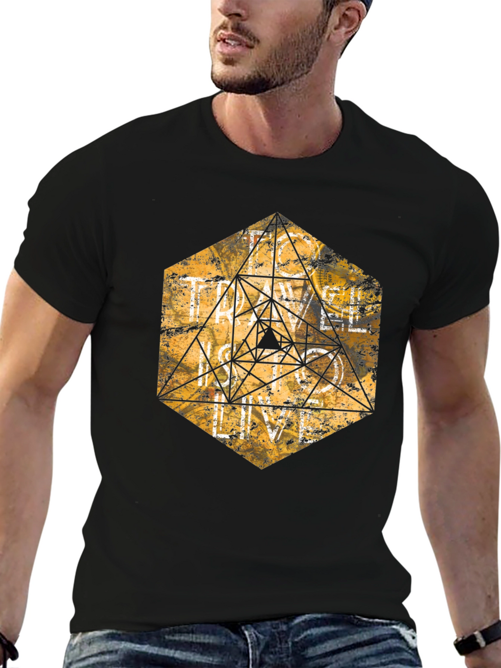 Geometric Graphic Tee - Black Cotton T-Shirt