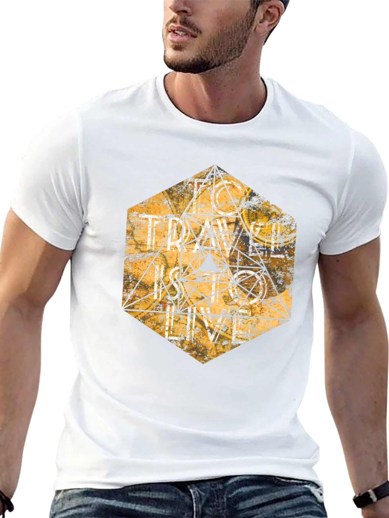 Geometric Graphic Tee - Black Cotton T-Shirt