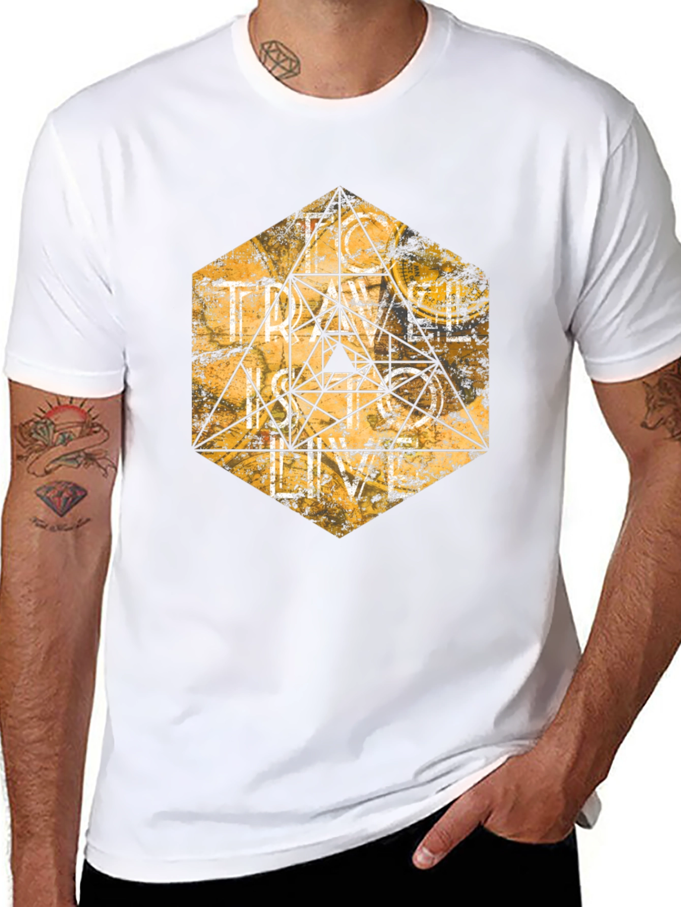Geometric Graphic Tee - Black Cotton T-Shirt