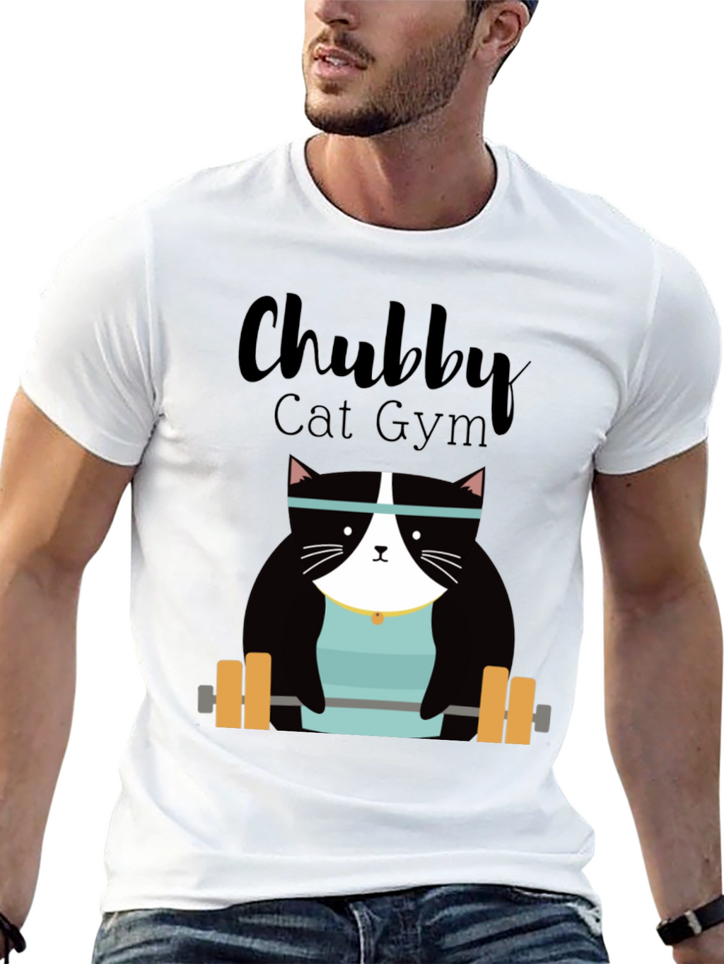 Chubby Cat Gym T-Shirt - Weightlifting Kitty Tee