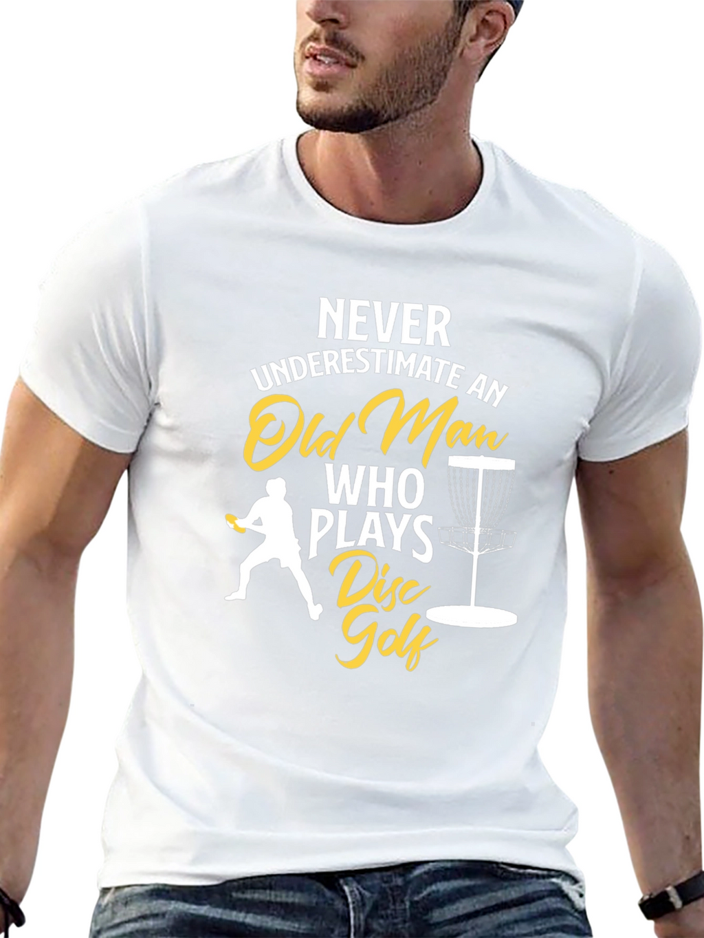 Never Underestimate Old Man Disc Golf T-Shirt