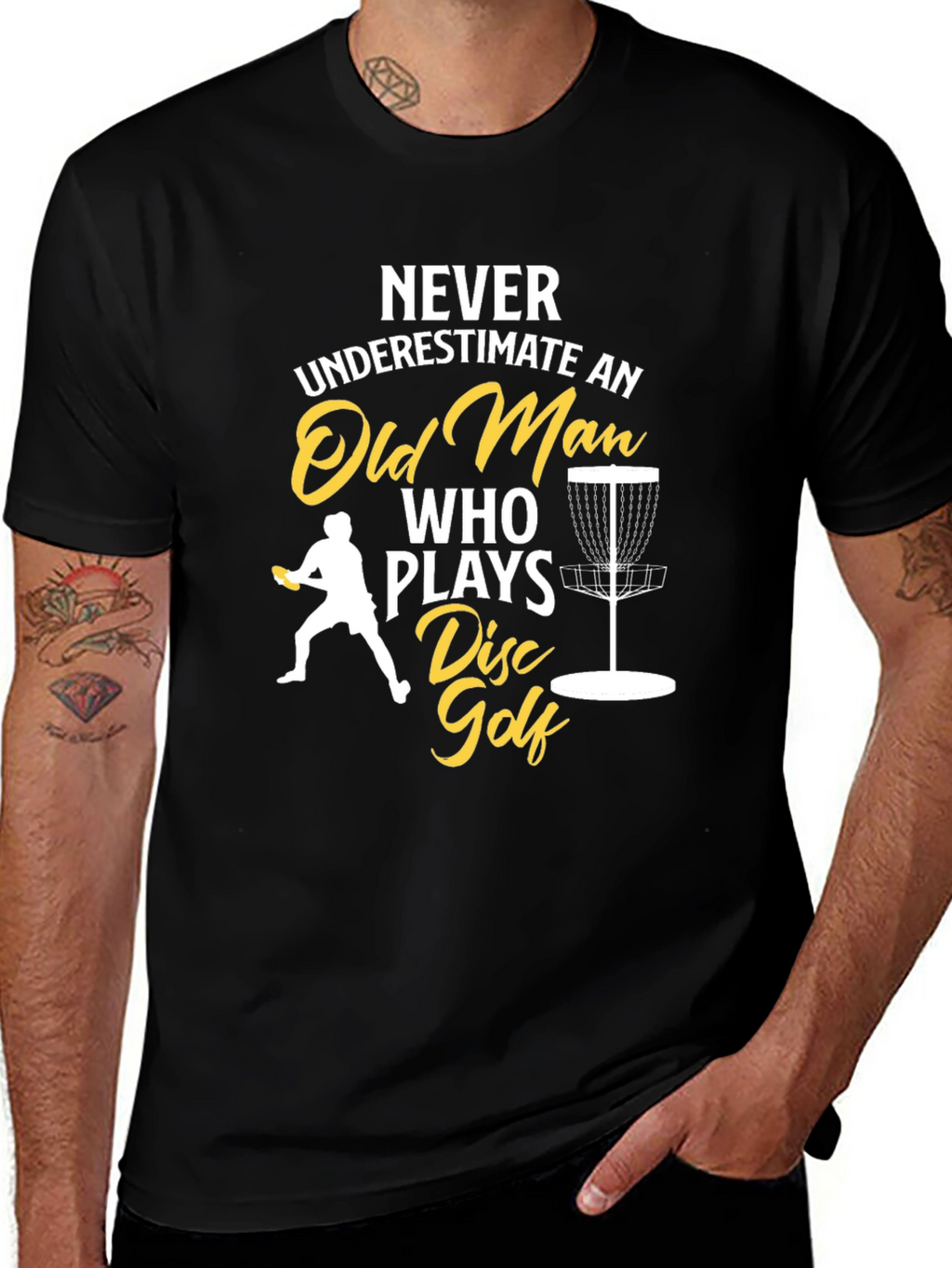 Never Underestimate Old Man Disc Golf T-Shirt