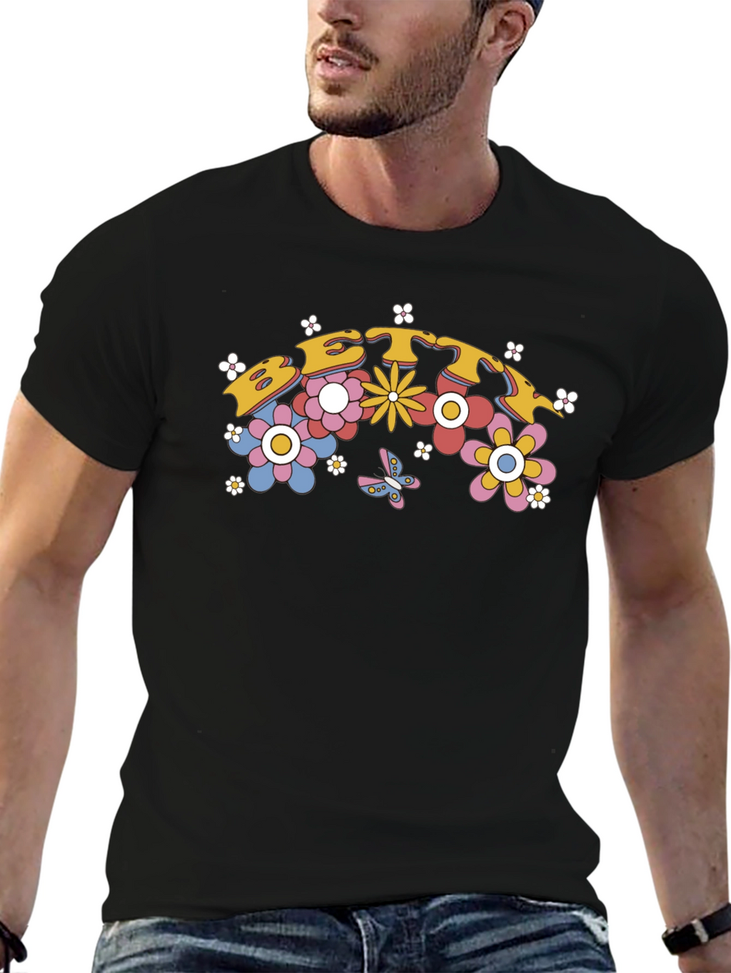 Retro Floral Graphic Tee - Black