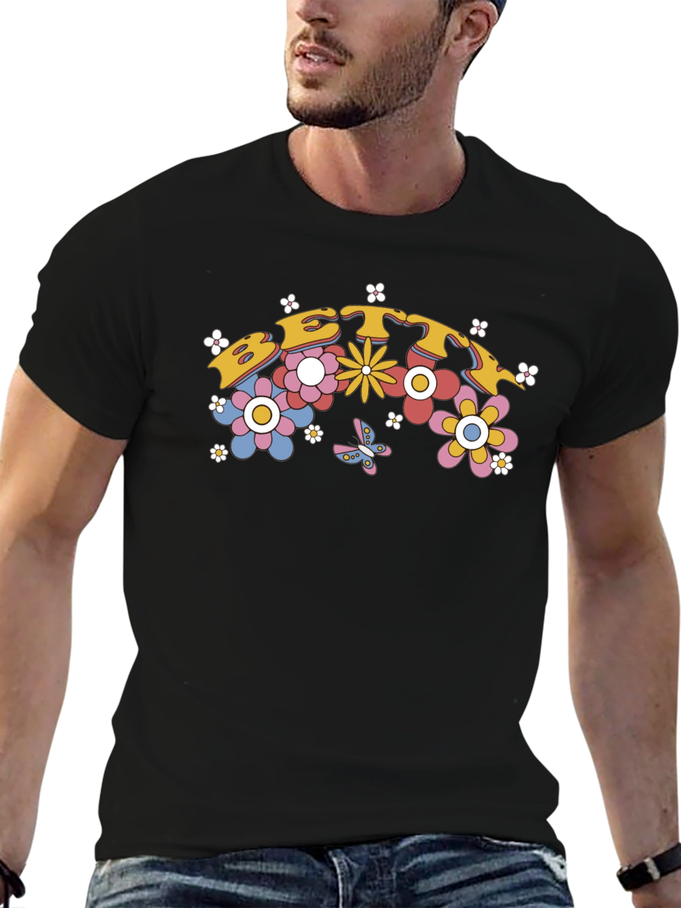 Retro Floral Graphic Tee - Black