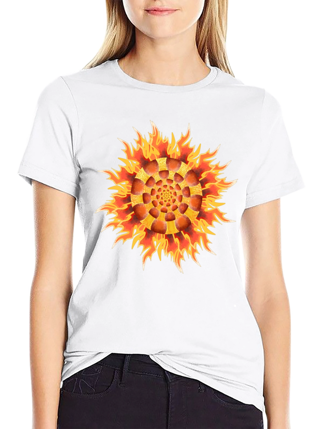 Fiery Flower Graphic Black T-Shirt