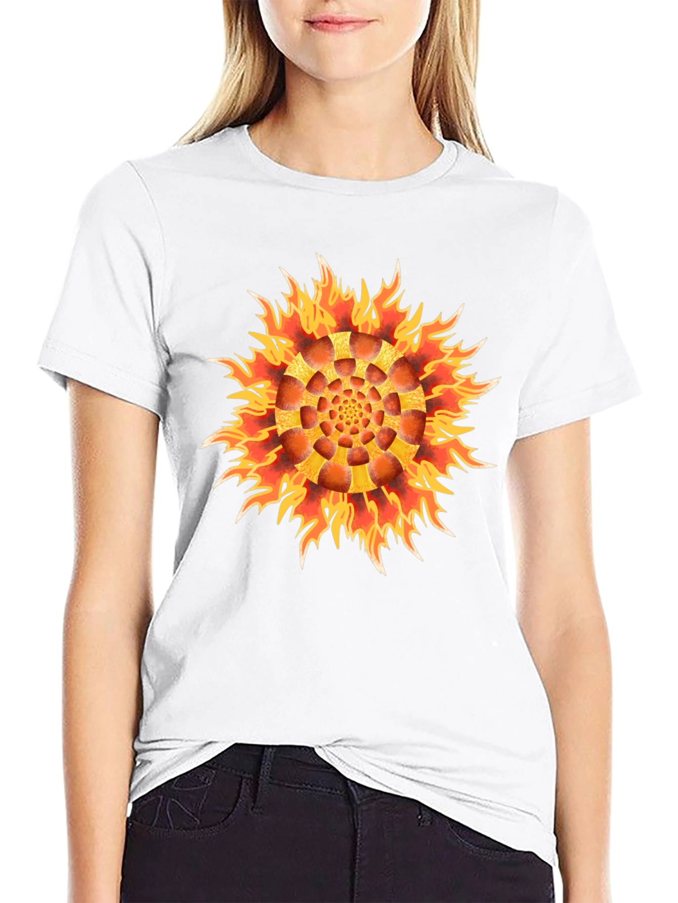 Fiery Flower Graphic Black T-Shirt