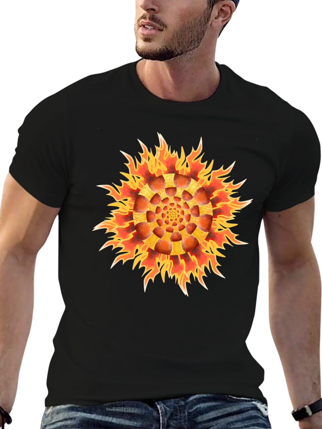 Fiery Flower Graphic Black T-Shirt