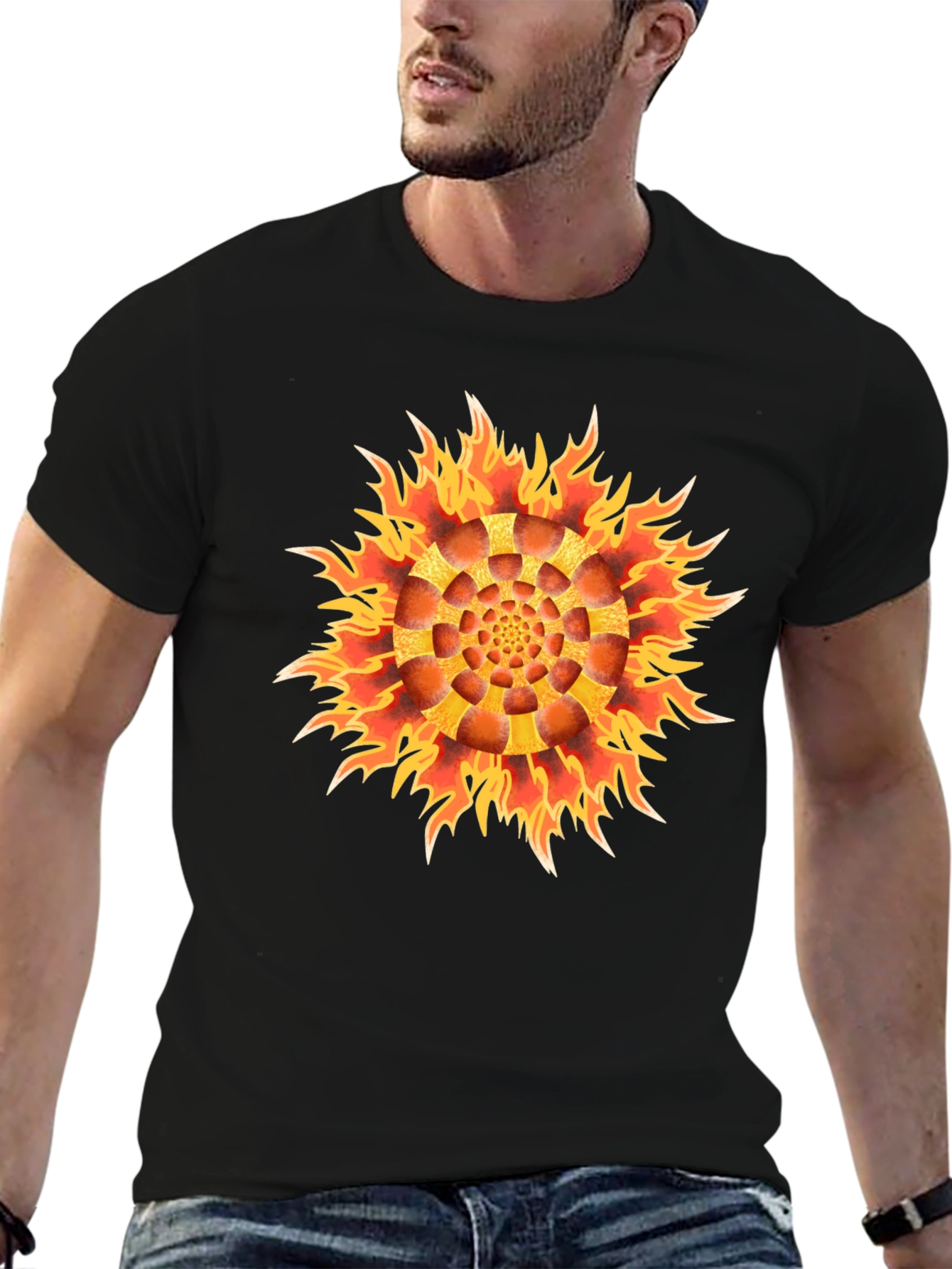 Fiery Flower Graphic Black T-Shirt