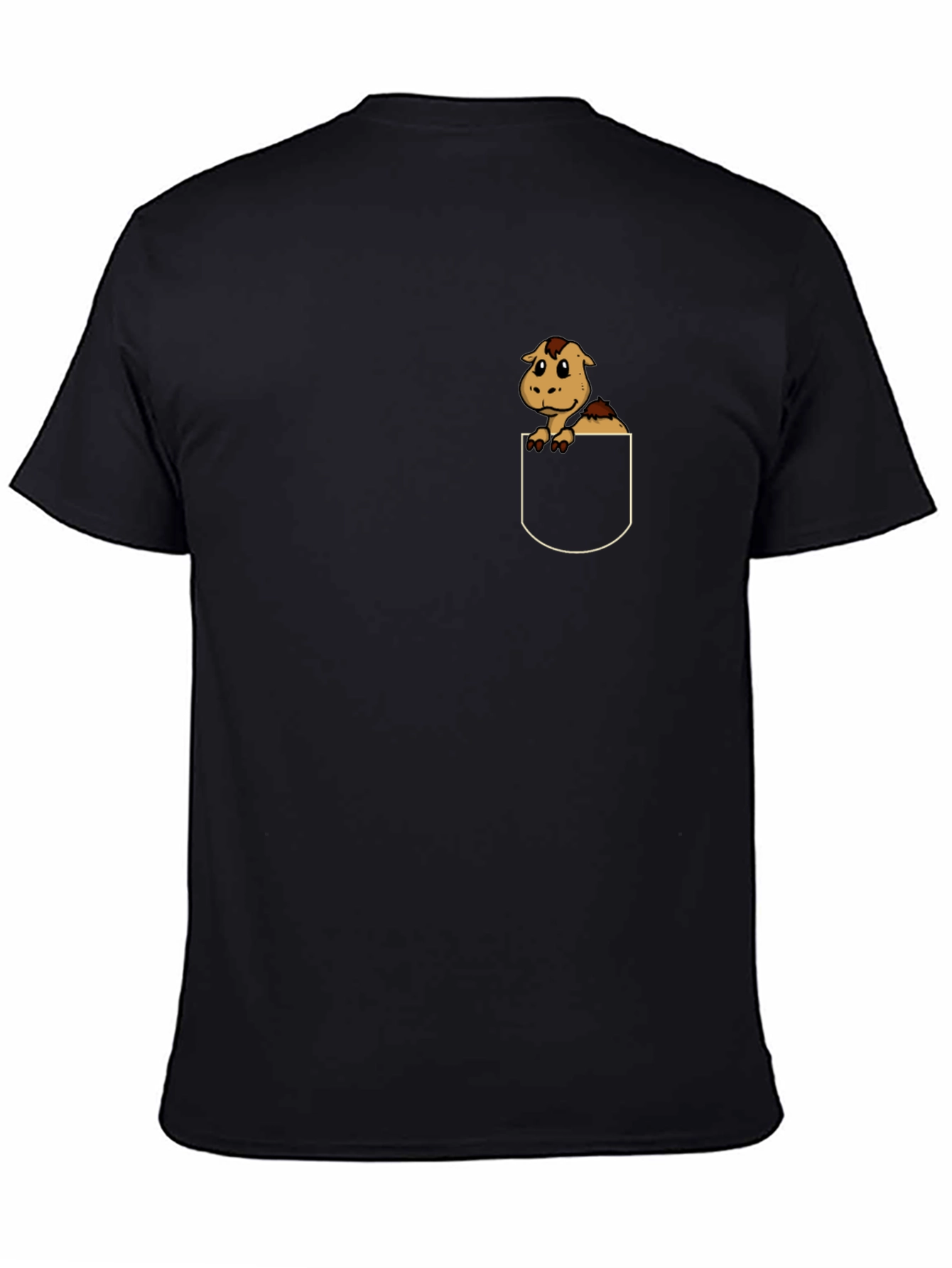 Cute Cartoon Horse in Pocket Black T-Shirt