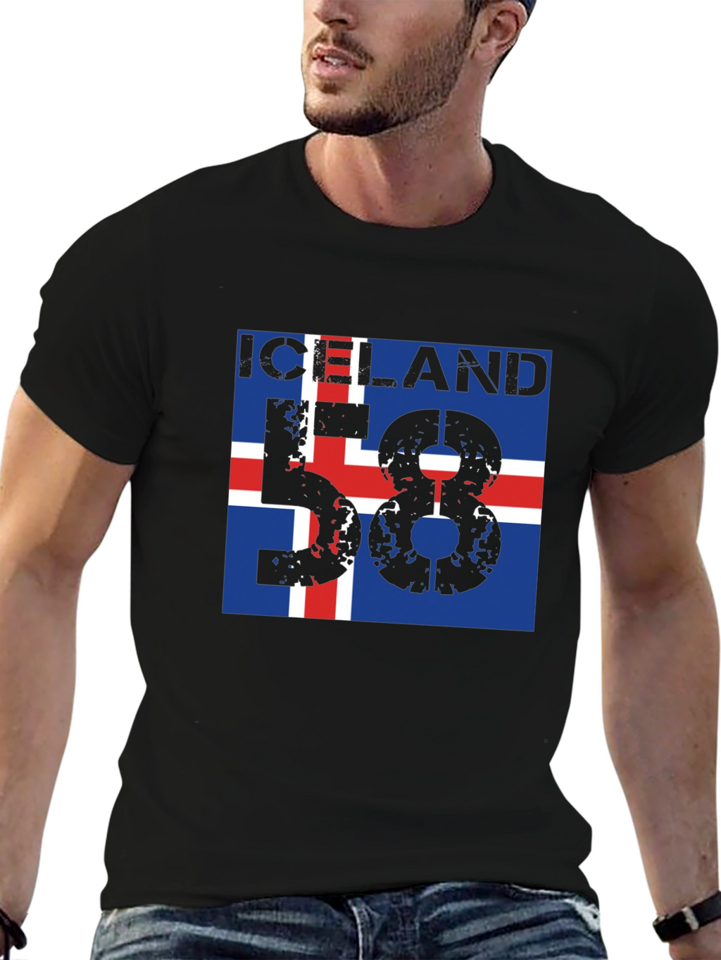 Iceland Flag Graphic T-Shirt - Black