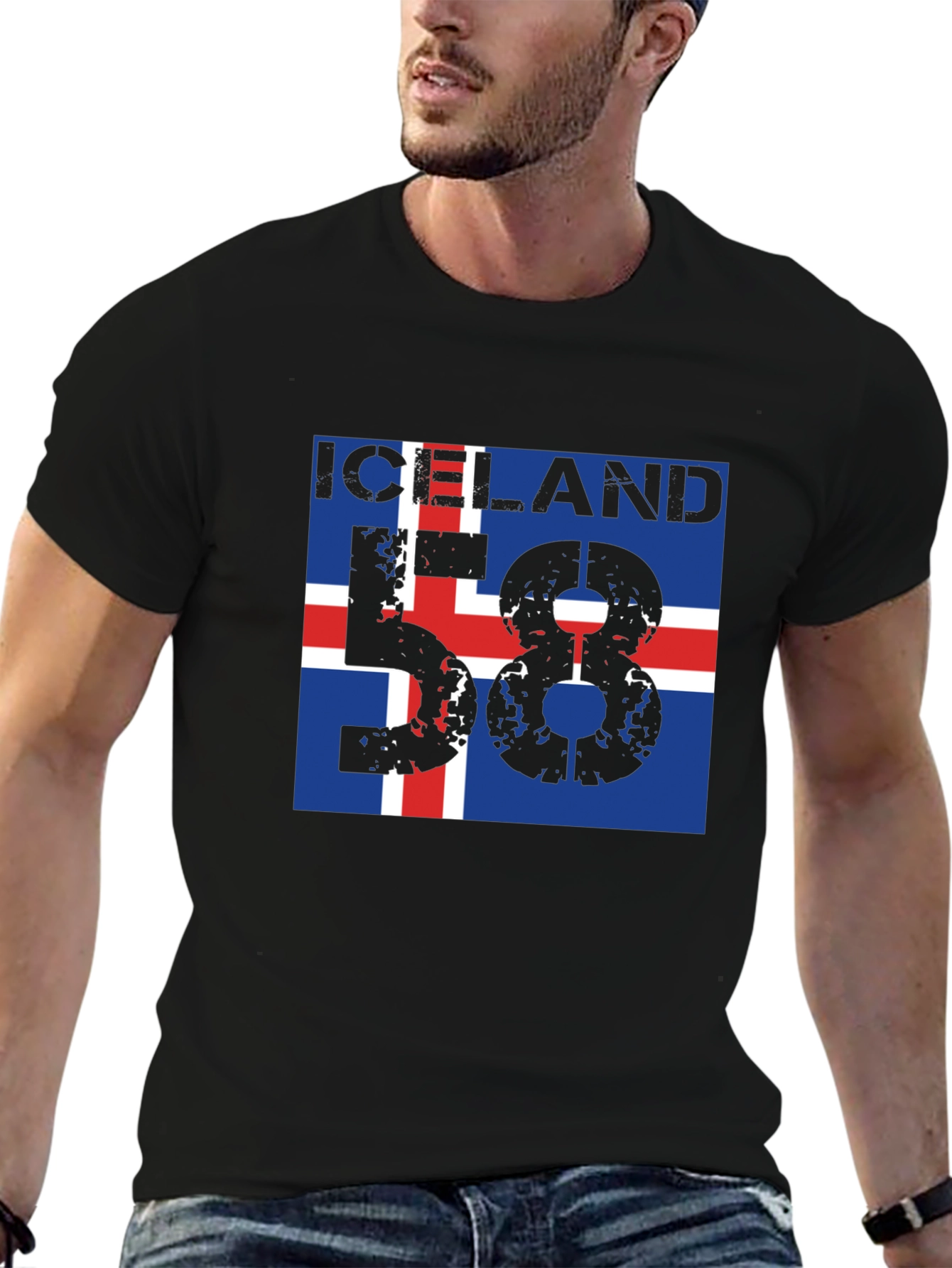 Iceland Flag Graphic T-Shirt - Black