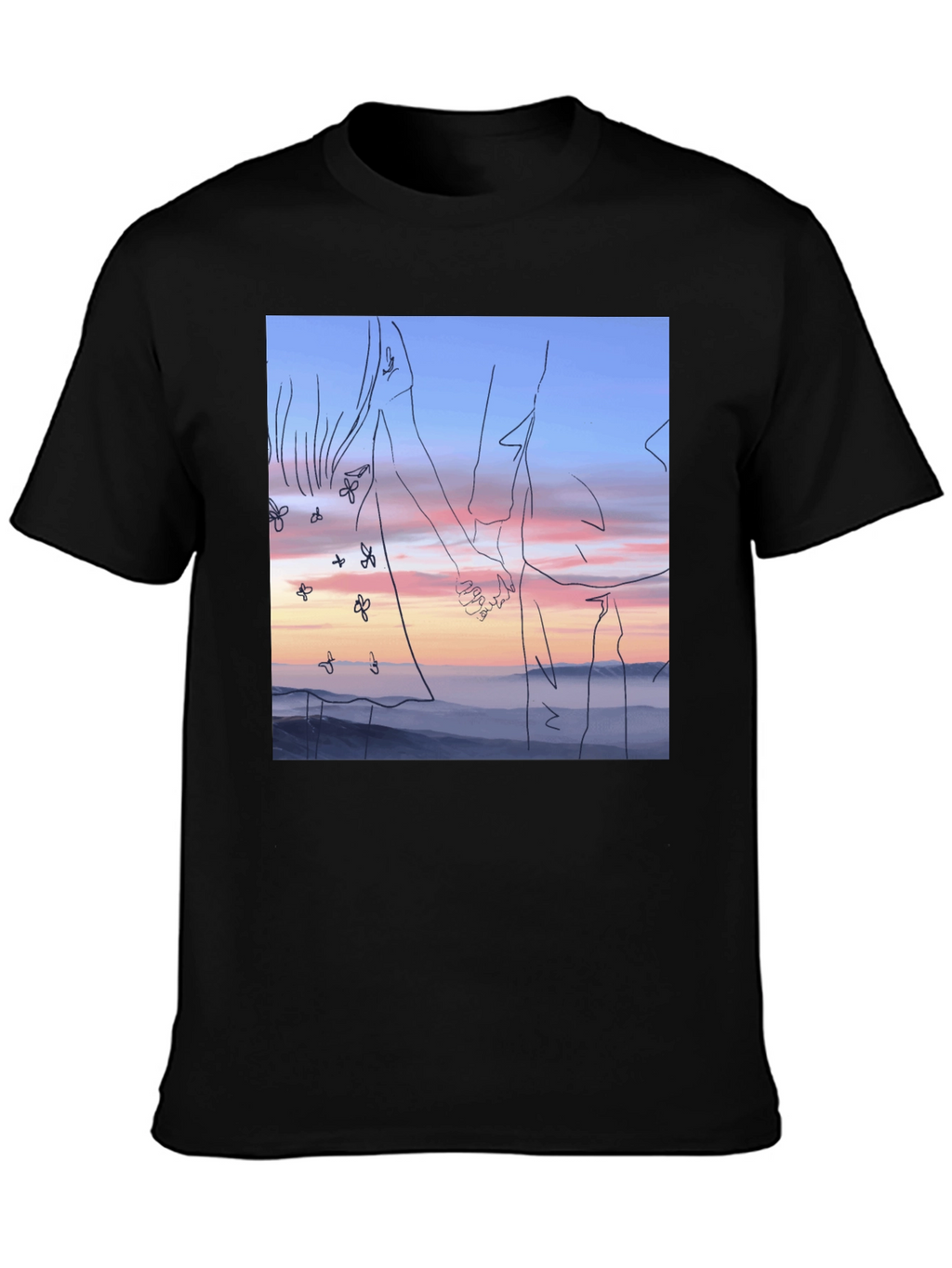 Sunset Love T-Shirt: Unique Line Art Tee