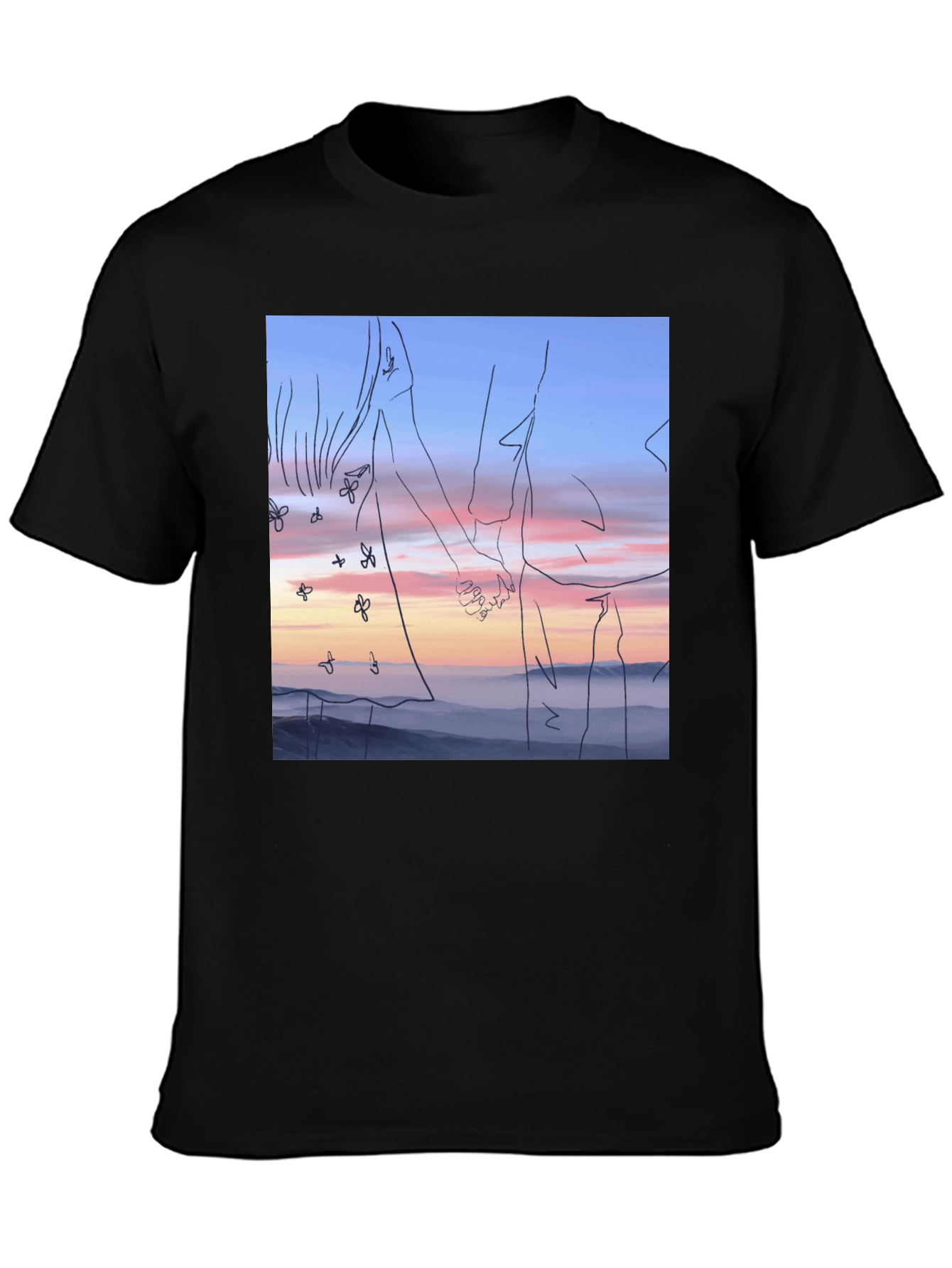 Sunset Love T-Shirt: Unique Line Art Tee