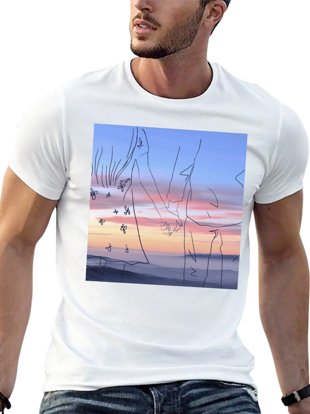 Sunset Love T-Shirt: Unique Line Art Tee
