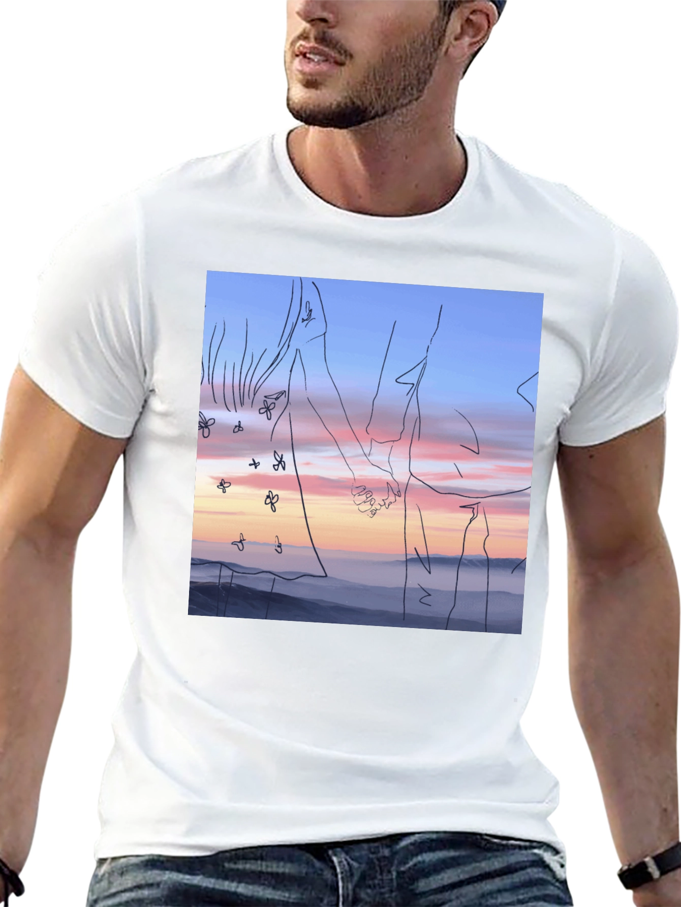 Sunset Love T-Shirt: Unique Line Art Tee