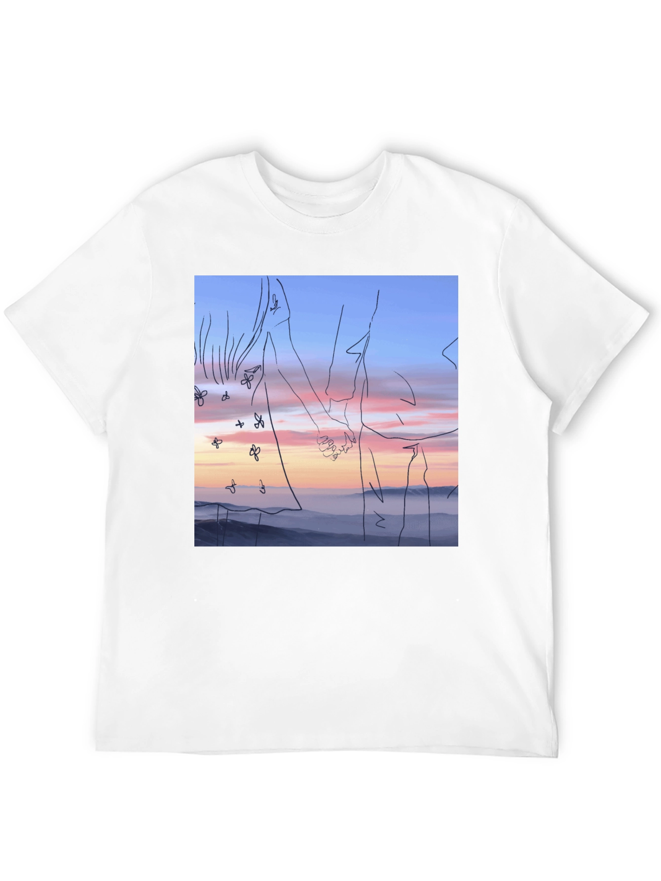 Sunset Love T-Shirt: Unique Line Art Tee