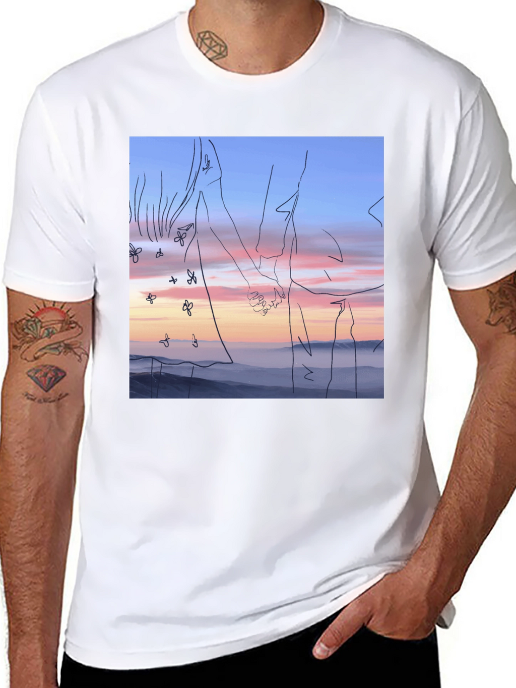 Sunset Love T-Shirt: Unique Line Art Tee