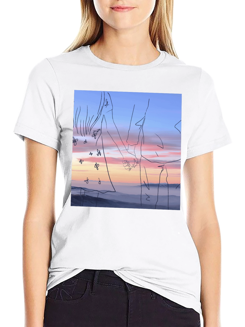 Sunset Love T-Shirt: Unique Line Art Tee