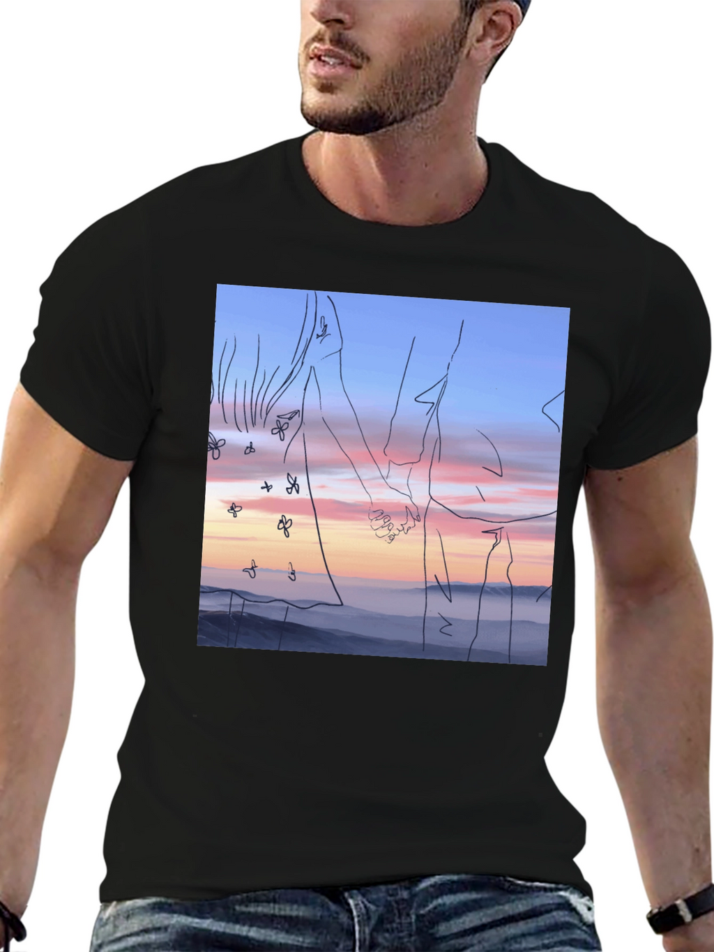Sunset Love T-Shirt: Unique Line Art Tee