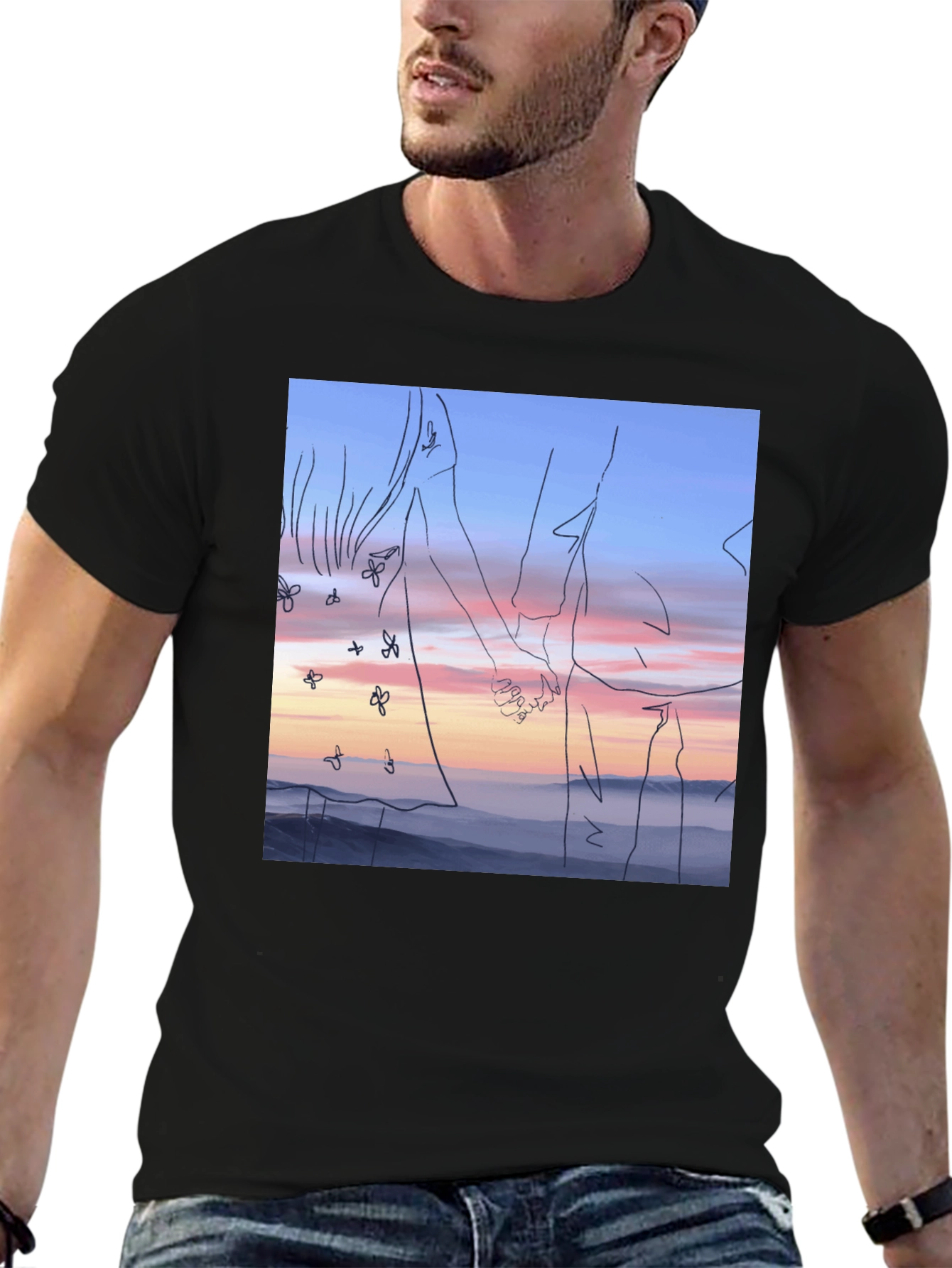 Sunset Love T-Shirt: Unique Line Art Tee