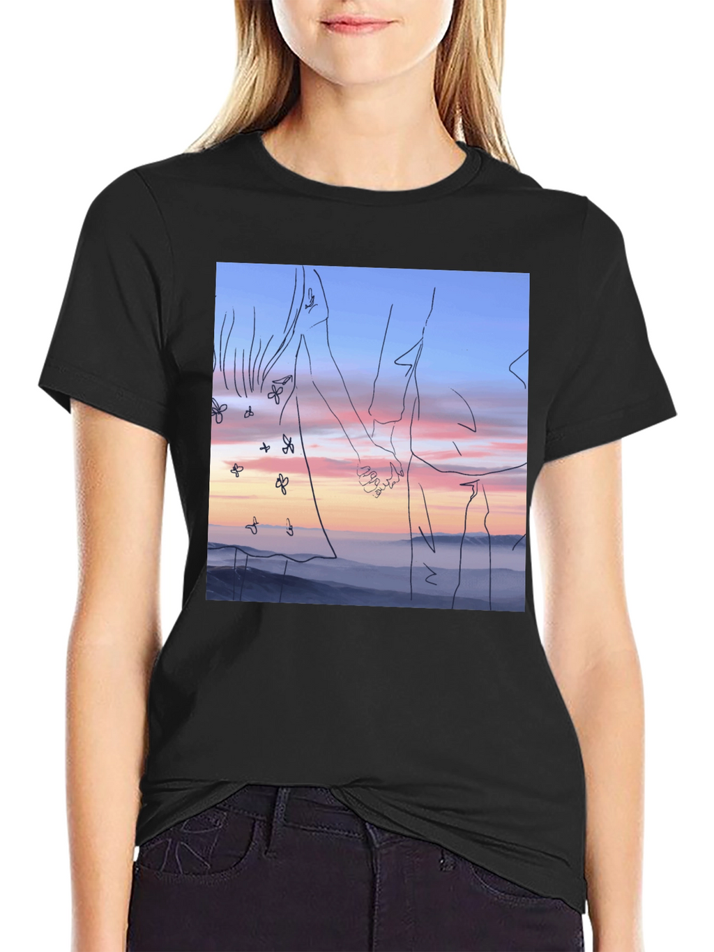 Sunset Love T-Shirt: Unique Line Art Tee