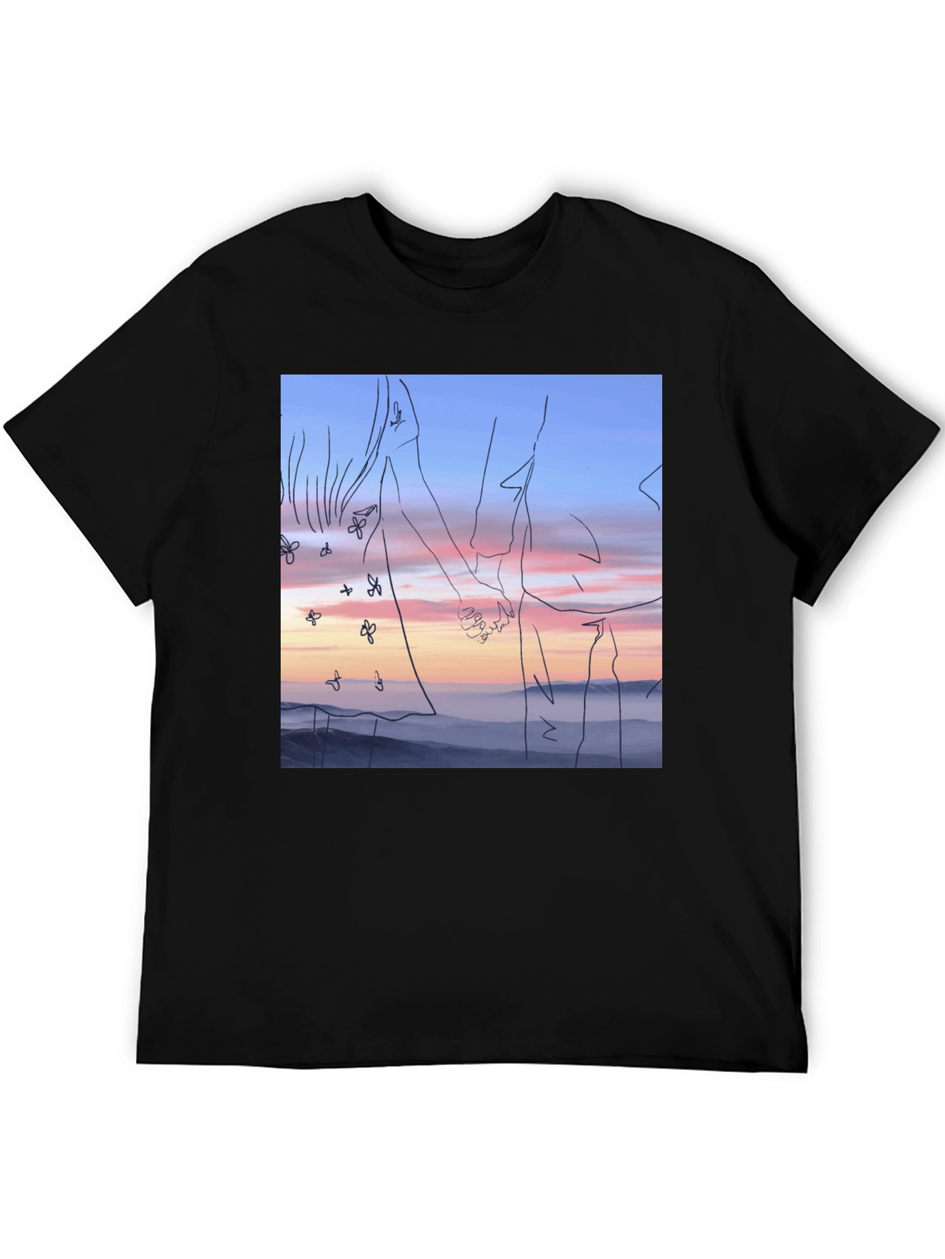 Sunset Love T-Shirt: Unique Line Art Tee