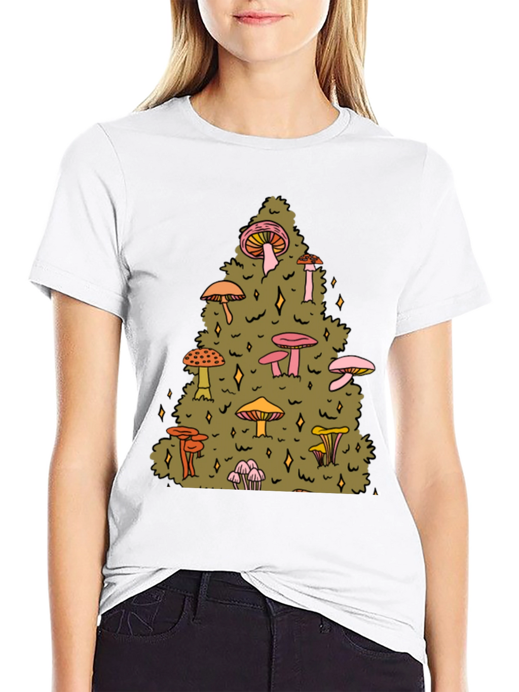 Mushroom Forest Graphic Tee - Black Cotton