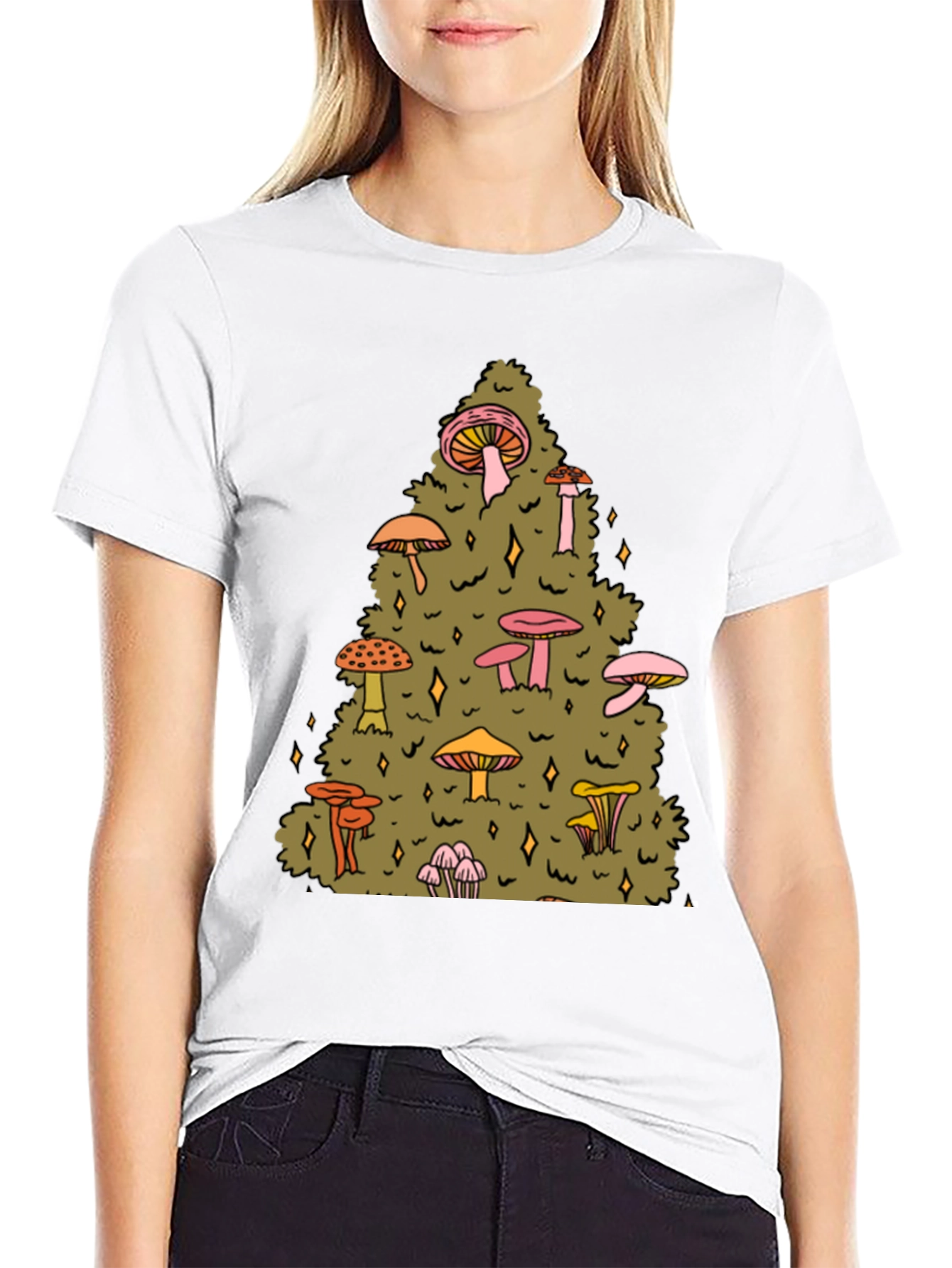 Mushroom Forest Graphic Tee - Black Cotton