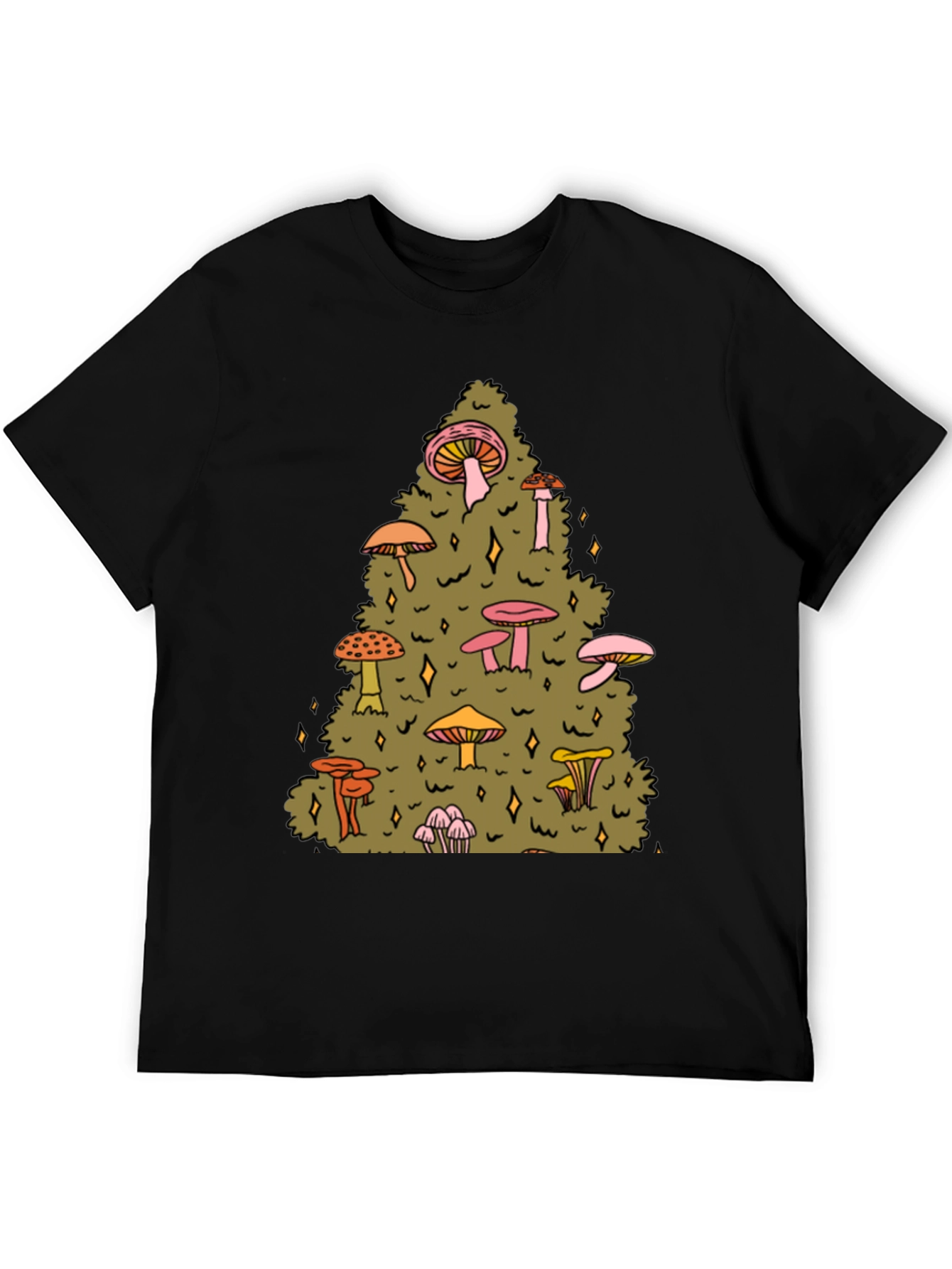 Mushroom Forest Graphic Tee - Black Cotton