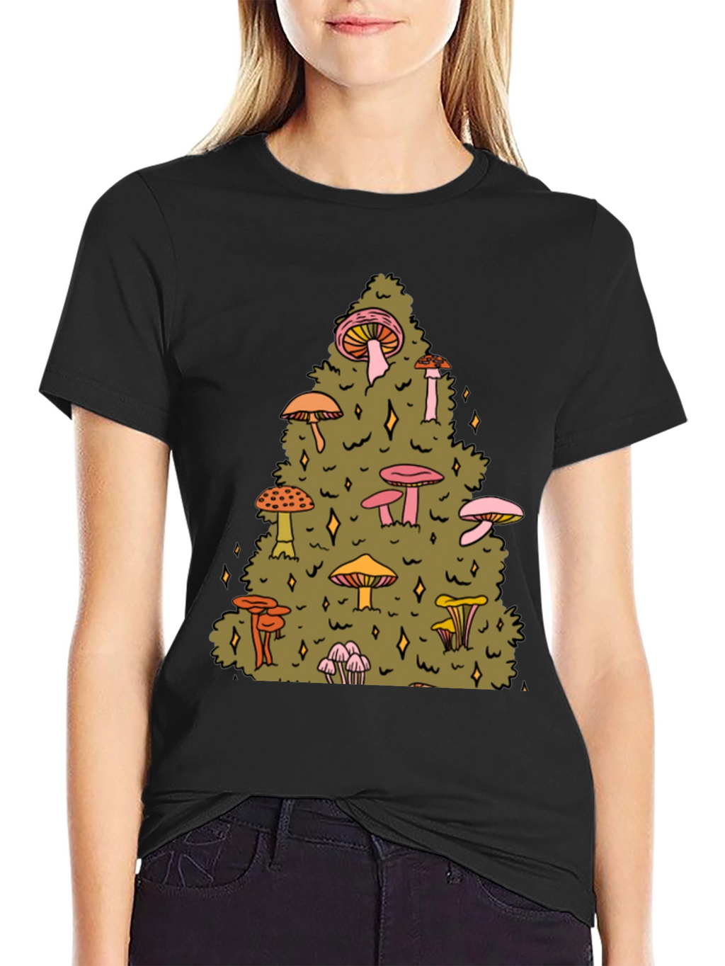 Mushroom Forest Graphic Tee - Black Cotton