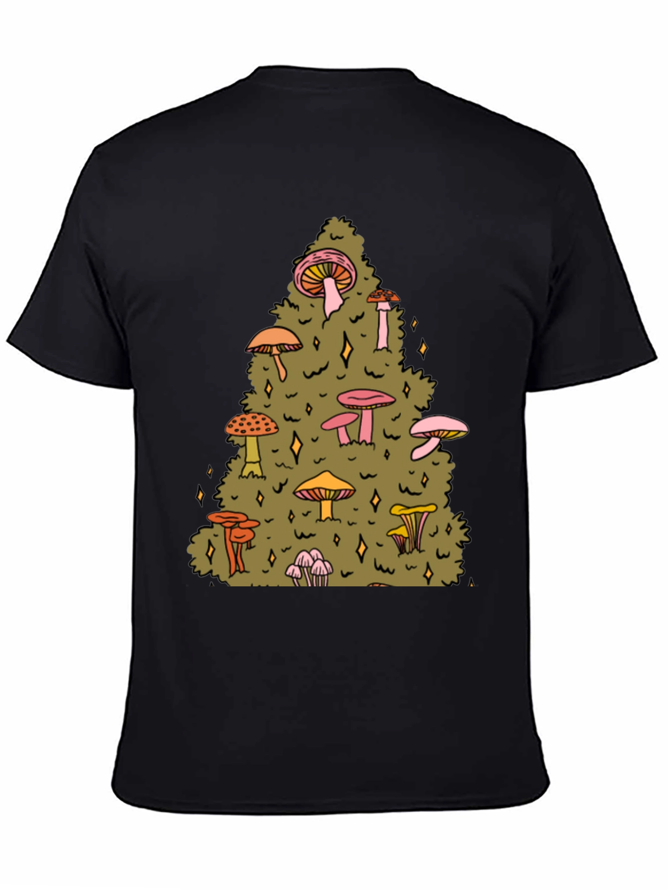 Mushroom Forest Graphic Tee - Black Cotton