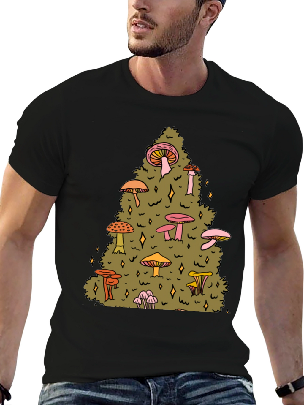 Mushroom Forest Graphic Tee - Black Cotton