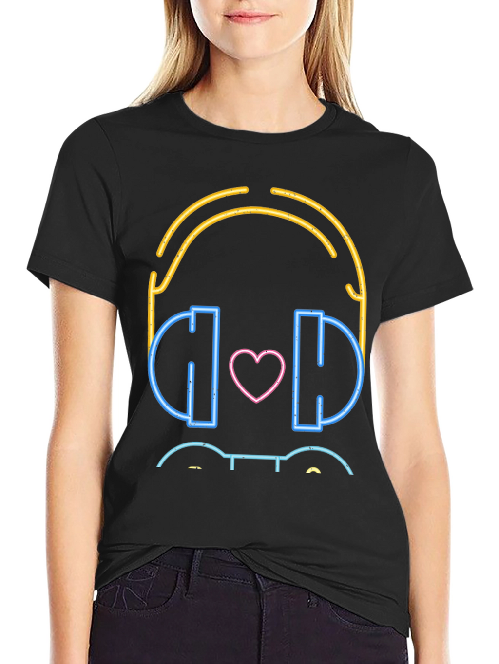 Neon Headphones Heart Graphic T-Shirt