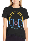 Neon Headphones Heart Graphic T-Shirt